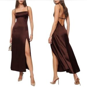Reformation 100% silk Melina Brown Dress NEW
